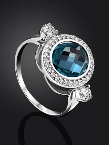 Stylish Silver Ring With Topaz And Crystals, Ring Size: 7 / 17.5, image , picture 2