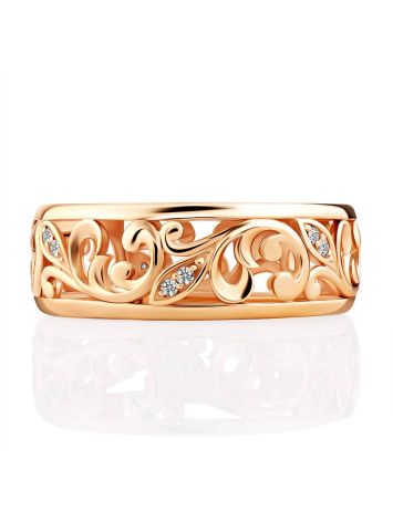 Ornate Gold Crystal Band Ring, Ring Size: 6.5 / 17, image , picture 4
