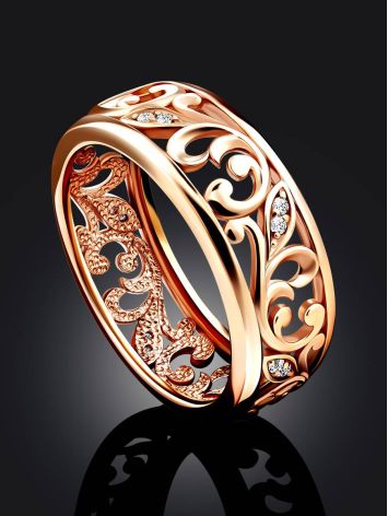 Ornate Gold Crystal Band Ring, Ring Size: 6.5 / 17, image , picture 2