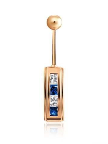 Geometric Design Gold Crystal Belly Button Ring, image 