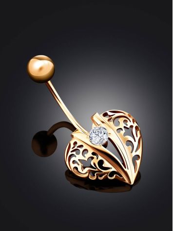 Leaf Motif Gold Crystal Belly Button Ring, image , picture 2