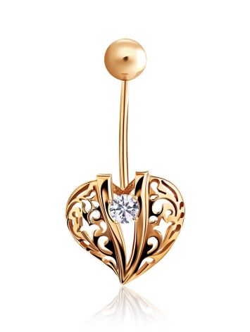 Leaf Motif Gold Crystal Belly Button Ring, image 