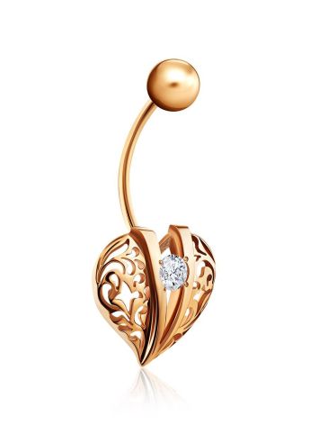 Leaf Motif Gold Crystal Belly Button Ring, image , picture 3