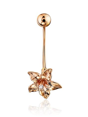 Floral Design Golden Belly Button Piercing Ring, image 