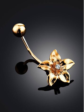 Floral Design Golden Belly Button Piercing Ring, image , picture 2