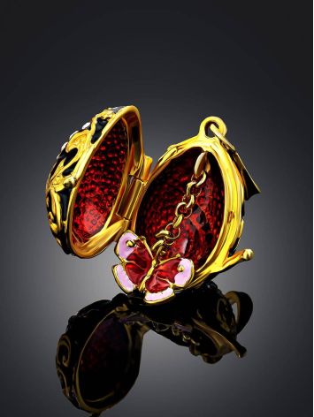 Leaf Motif Gilded Silver Enamel Locket Pendant With Tiny Enamel Butterfly The Romanov, image , picture 2