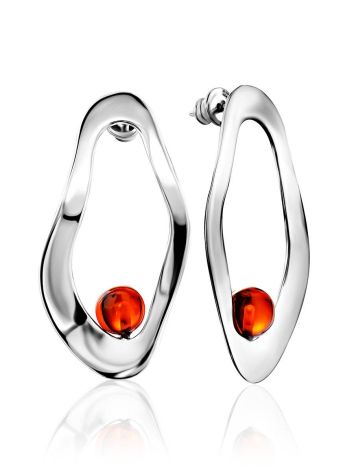 Abstract Design Silver Amber Earrings The Palazzo, image 