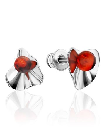 Bright Silver Amber Stud Earrings The Palazzo, image 