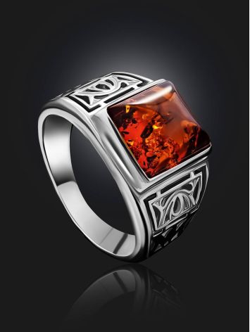 Silver Amber Statement Ring, Ring Size: / 24, image , picture 2