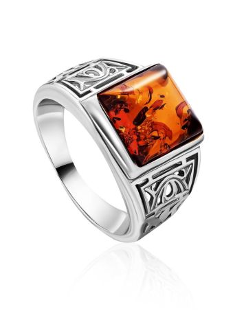 Silver Amber Statement Ring, Ring Size: / 24, image 