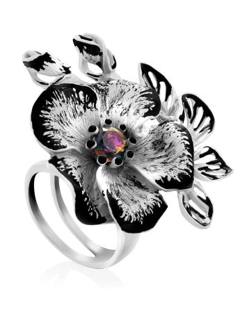 Floral Design Silver Adjustable Ring, Ring Size: Adjustable, image 