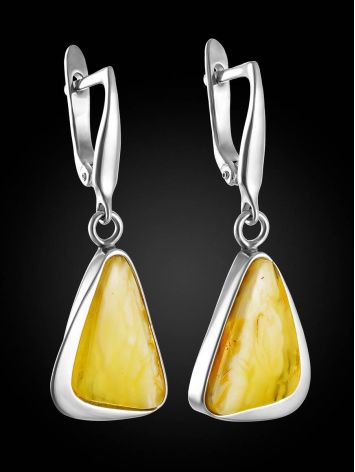 Voluminous Silver Amber Dangle Earrings The Lagoon, image , picture 3