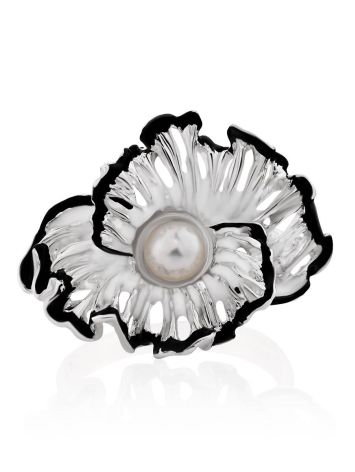 Floral Design Silver Pearl Ring With Enamel, Ring Size: 8.5 / 18.5, image , picture 4