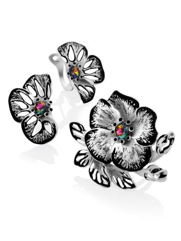 Chic Silver Enamel Floral Earrings, image , picture 4