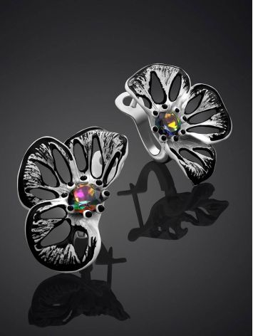 Chic Silver Enamel Floral Earrings, image , picture 2