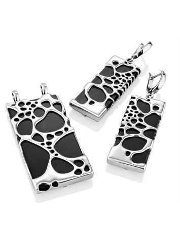 Bold Geometric Silver Jet Earrings, image , picture 4
