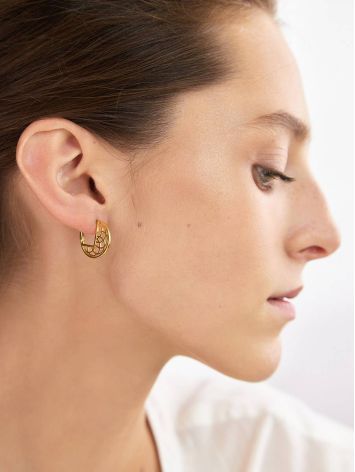 Laced Gold Plated Silver Round Earrings, image , picture 4