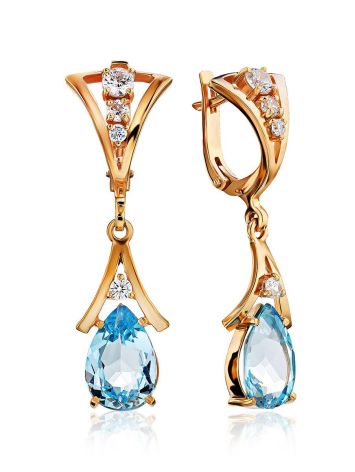 Exquisite Gilded Silver Topaz Drop Earrings, image 