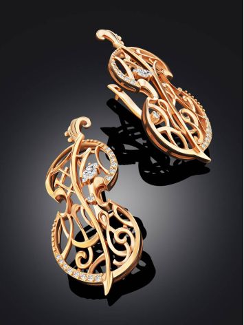 Fabulous Cello Motif Gilded Silver Earrings, image , picture 2