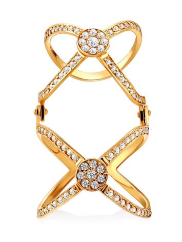 Criss Cross Design Gilded Silver Crystal Ring, Ring Size: 6.5 / 17, image , picture 4