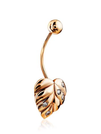 Leaf Motif Gilded Silver Navel Piercing Ring, image 