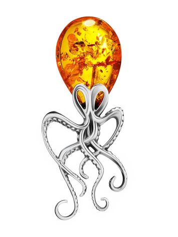 Luminous Amber Octopus Pendant, image 