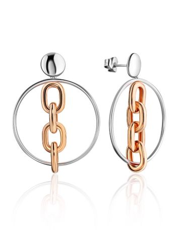 Fabulous Silver Hoops With Rose Plated Chains, image 