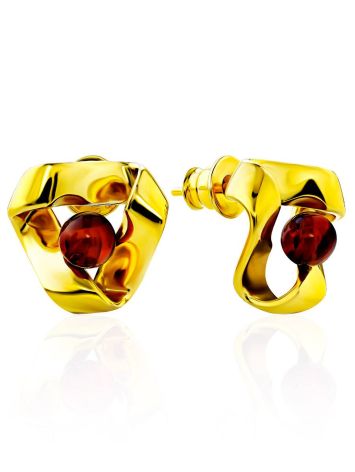 Twisted Design Gilded Silver Amber Stud Earrings The Palazzo, image 