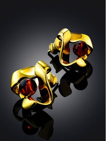 Twisted Design Gilded Silver Amber Stud Earrings The Palazzo, image , picture 2