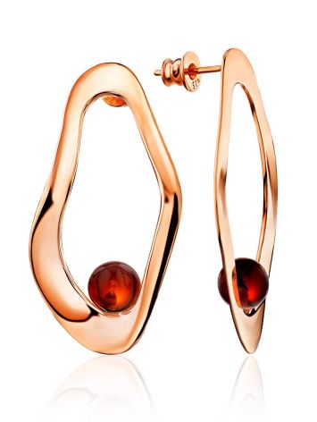 Sleek Rose Plated Silver Amber Stud Earrings The Palazzo, image 