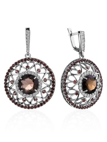 Filigree Silver Smoky Quartz Dangle Earrings, image 