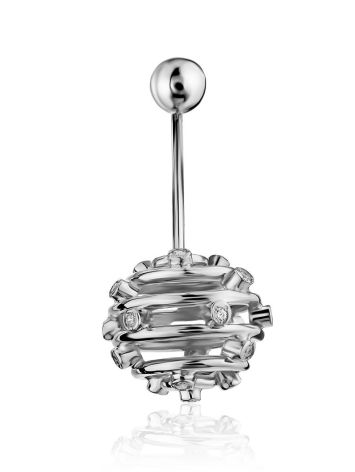 Stylish Silver Crystal Navel Piercing, image 