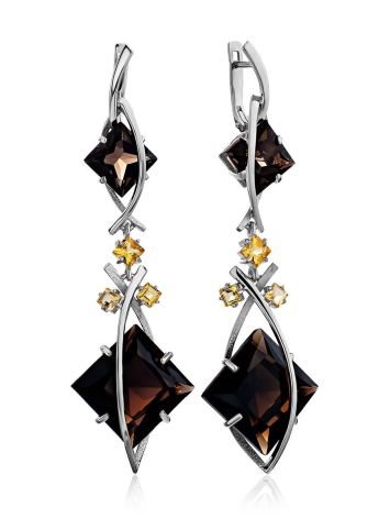 Gorgeous Silver Smoky Quartz Dangle Earrings, image 