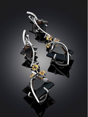 Gorgeous Silver Smoky Quartz Dangle Earrings, image , picture 2