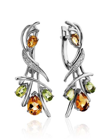 Bouquet Motif Silver Citrine Earrings, image 