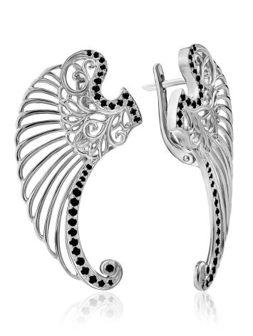 Wing Motif Silver Earrings, image 