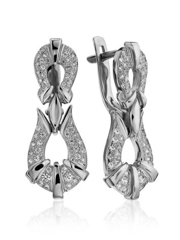 Art Deco Motif Silver Crystal Earrings, image 