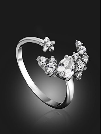 Crescent Motif Silver Crystal Ring, Ring Size: 6.5 / 17, image , picture 2