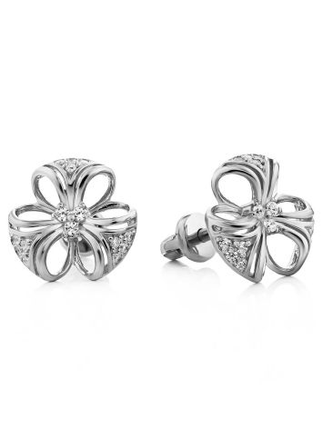 Cute Silver Crystal Stud Earrings, image 