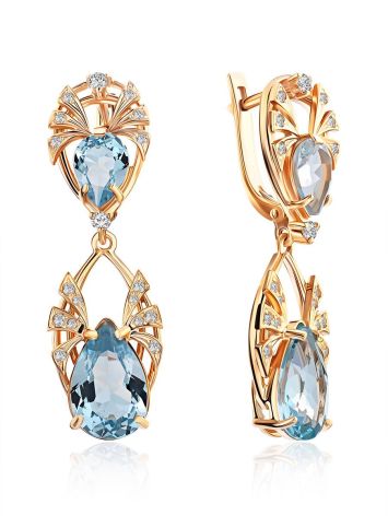 Elegant Gilded Silver Topaz Dangle Earrings, image 