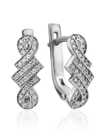 Infinity Motif Silver Crystal Earrings, image 