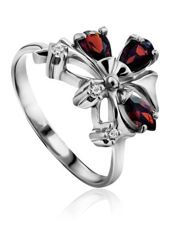Stylish Silver Garnet Ring, Ring Size: 5.5 / 16, image 
