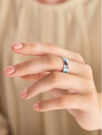 Silver Enamel Floral Band Ring, Ring Size: 9 / 19, image , picture 3