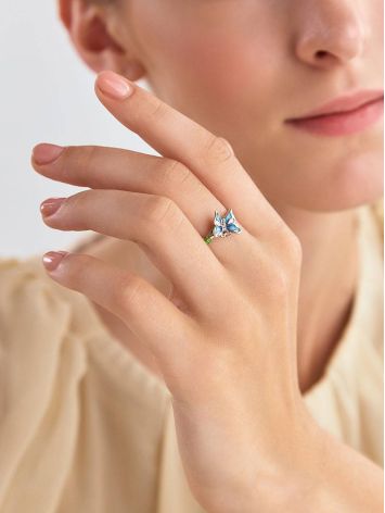 Cute Silver Enamel Butterfly Motif Ring, Ring Size: 6.5 / 17, image , picture 3