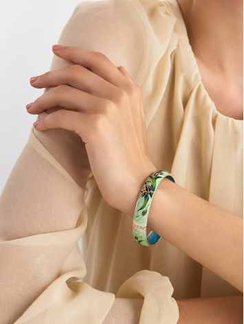 Silver Enamel Iris Motif Bangle Bracelet, image , picture 3