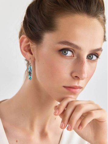 Silver Enamel Iris Motif Dangle Earrings, image , picture 3