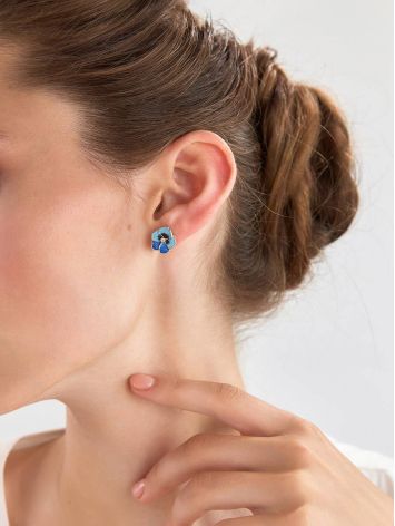 Cute Blue Enamel Floral Stud Earrings, image , picture 3