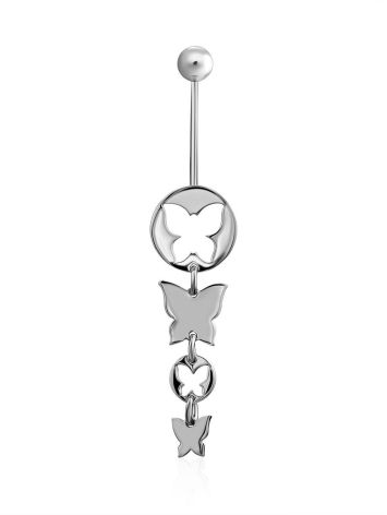 Butterfly Motif Sterling Silver Navel Piercing, image 