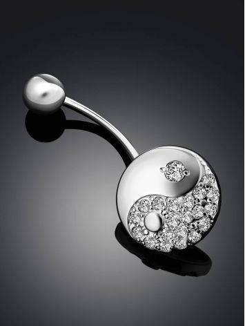 Yin-Yang Motif Sterling Silver Crystal Navel Piercing, image , picture 2