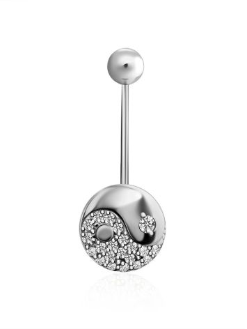 Yin-Yang Motif Sterling Silver Crystal Navel Piercing, image 